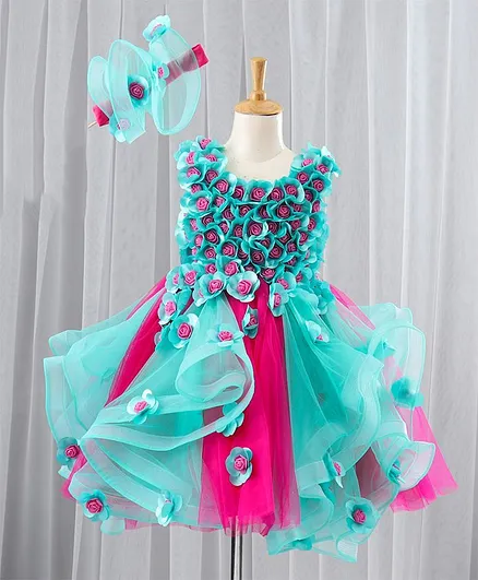 Li&Li BOUTIQUE Sleeveless Rosette Dress With Headband - Blue