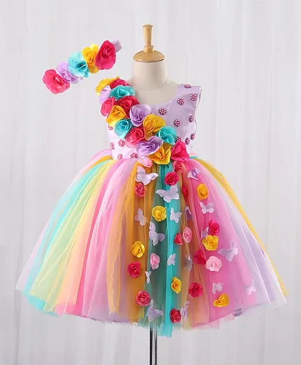 Li&Li BOUTIQUE Sleeveless Floral Embellished Dress With Headband - Multi Color