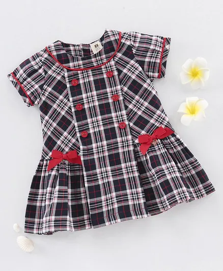 ToffyHouse Short Sleeves Checked Frock - Navy