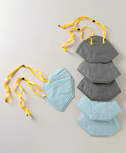 FROGGY Pack Of 6 Unvalved Anti-Pollution N95 With Head Loop Masks - Light Grey & Sky Blue