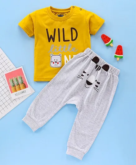 Mini Taurus Half Sleeves Tee & Pajama Set - Yellow