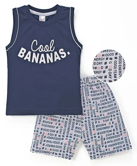 Mini Donuts Sleeveless T-shirt and Bottomwear Printed - Blue