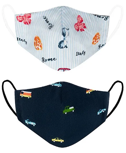 VEA Kids 5 Layered Cotton Face Masks Multi Printed Small Pack of 2 - Multicolour