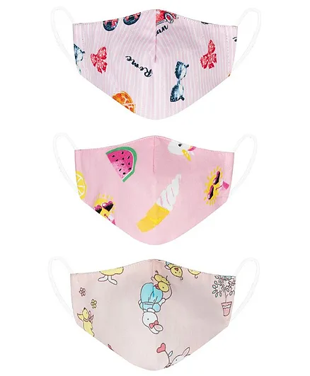 VEA Kids 5 Layered Cotton Face Masks Multi Printed Small Pack of 3 - Multicolour