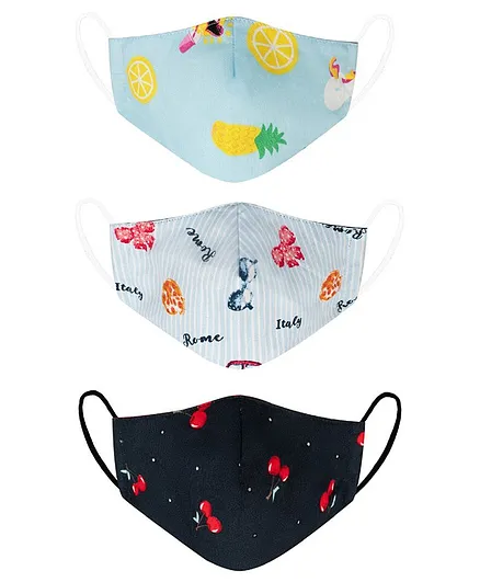 VEA Kids 5 Layered Cotton Face Masks Multi Printed Small Pack of 3 - Multicolour