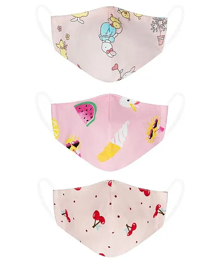 VEA Kids 5 Layered Cotton Face Masks Multi Printed Small Pack of 3 - Multicolour