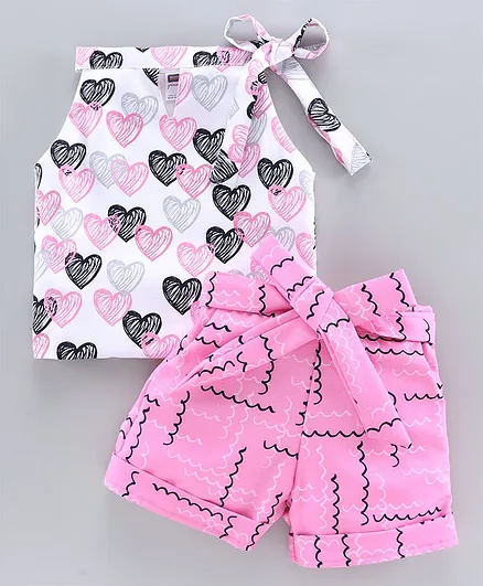 Nottie Planet Sleeveless Heart Print Top With Shorts - Pink