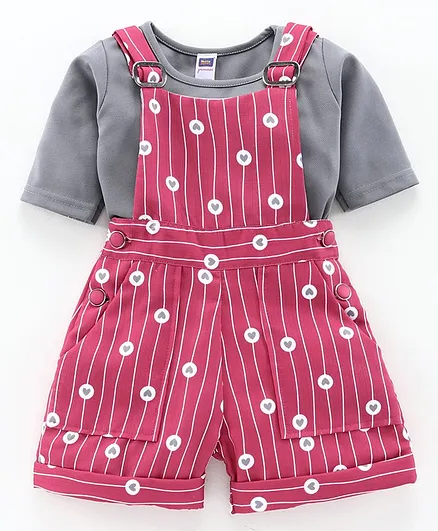 Nottie Planet Short Sleeves Tee With Printed Dungaree - Pink