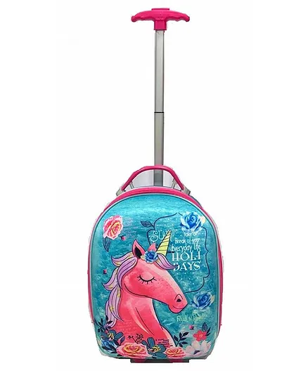 FunBlast Hard Canvas Luggage Trolley Bag Unicorn Print - Blue
