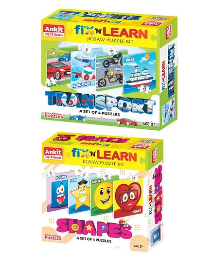 Ankit Toys Fix N Learn Shapes & Transport Jigsaw Puzzle Pack of 2 - 36 Pieces Each