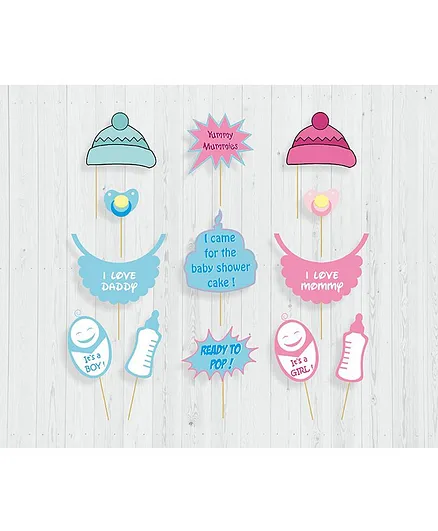 Untumble Baby Shower Photo Props Blue Pink - Pack of 13