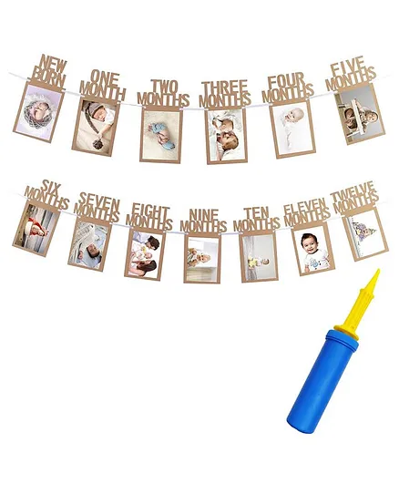 Party Propz 1st Birthday Baby Photo Banner With Balloon Pump - Multicolour