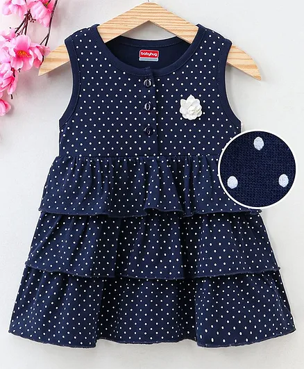 Babyhug Sleeveless Frock Polka Dot Print - Navy Blue