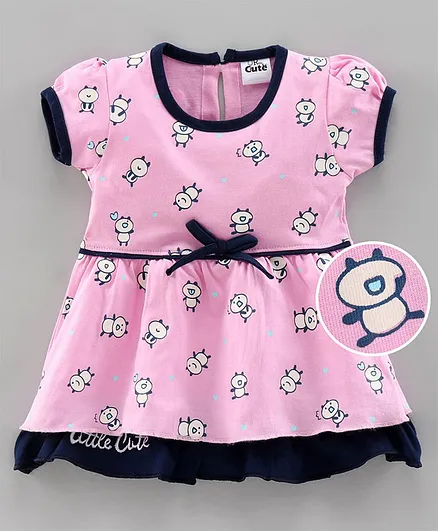 U R CUTE Short Sleeves Cartoon Print Dress - Pink