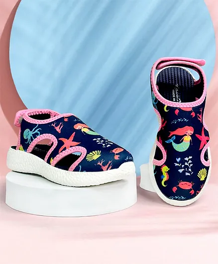 KazarMax Mermaid & Sea Horse Printed Comfort Sandals - Navy Blue