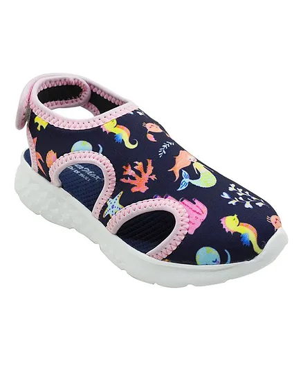 KazarMax Mermaid & Sea Horse Printed Comfort Sandals - Navy Blue