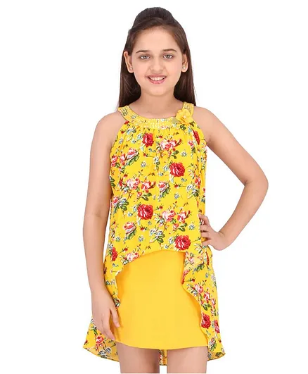 Cutecumber Sleeveless Floral Print Dress - Yellow