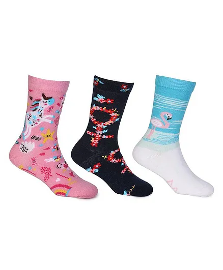 KazarMax Pack Of 3 Pair Flower Printed Full Length Socks - Multicolor