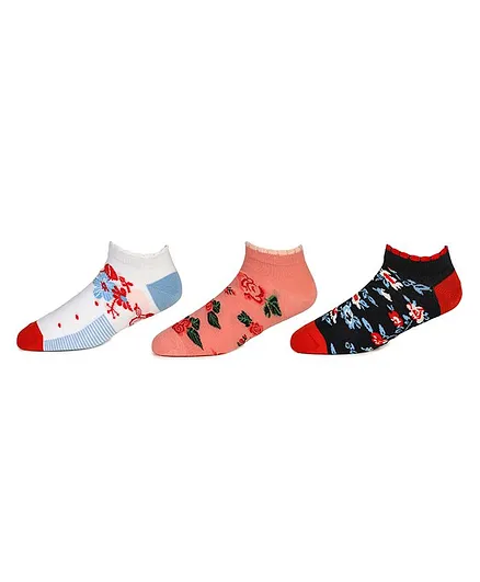 KazarMax Flowers Printed Cotton Socks Pack Of 3 - Multicolor