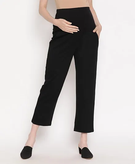 Bella Mama Cropped Length Track Pants with Lycra Tummy Band - Black