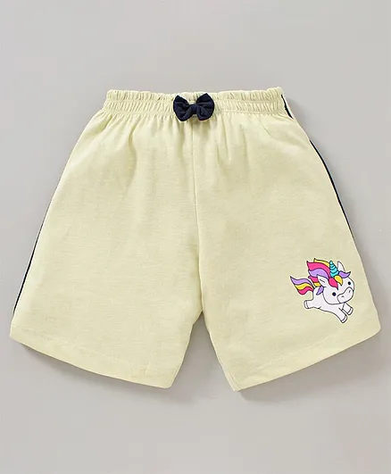 Ojos Mid Thigh Length Shorts Unicorn Print - Cream