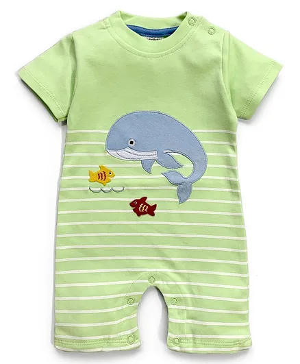 Wonderchild Half Sleeves Whale Patch Romper - Green