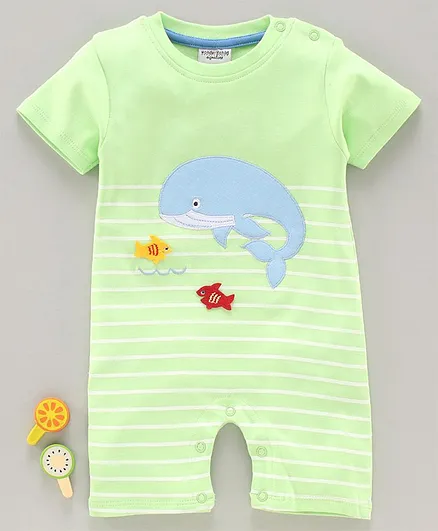 Wonderchild Half Sleeves Whale Patch Romper - Green