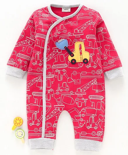 Wonderchild Full Sleeves Vehicles Print Romper - Red