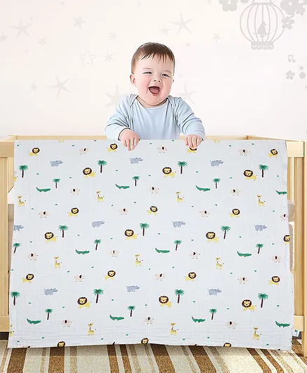 Baby Moo Muslin Blanket Animal Print - White
