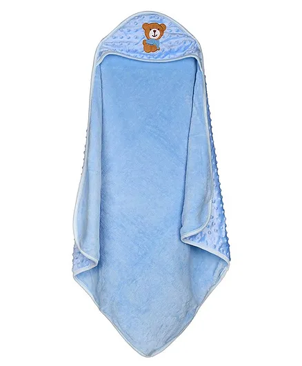 Baby Moo Bear Hooded Bubble Blanket - Blue