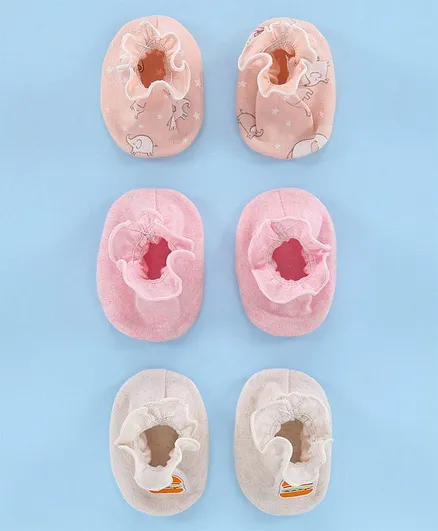 Ben Benny Printed Cotton Booties Pack of 3 - Pink