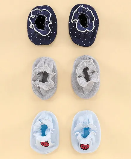 Ben Benny Printed Cotton Booties Pack of 3 - Blue