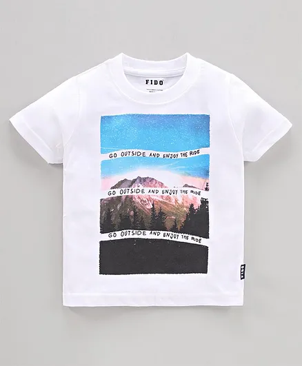 Fido Half Sleeves Tee Text Print - White