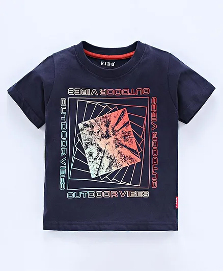 Fido Half Sleeves Tee Text Print - Navy Blue