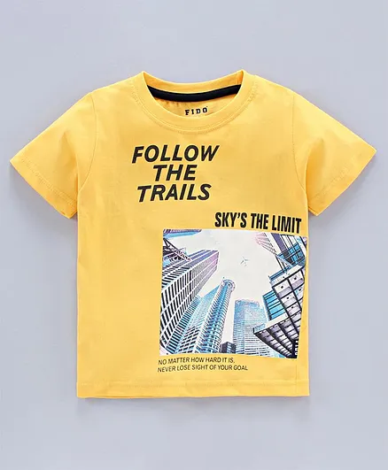 Fido Half Sleeves Tee Text Print - Yellow