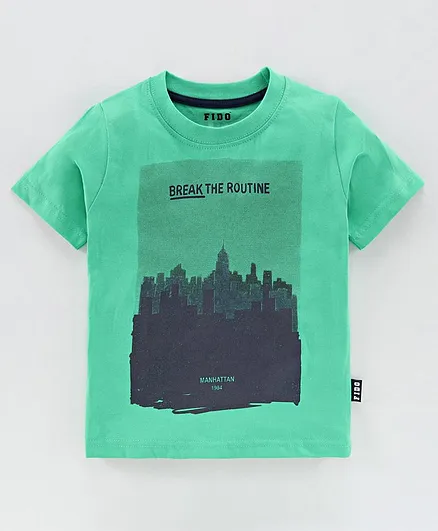 Fido Half Sleeves Tee Text Print - Green