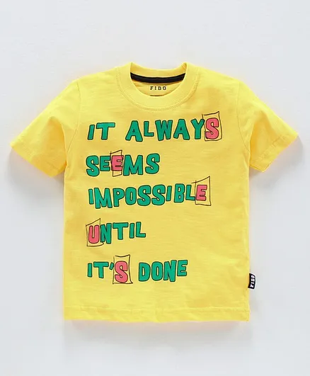 Fido Half Sleeves Tee Text Print - Yellow