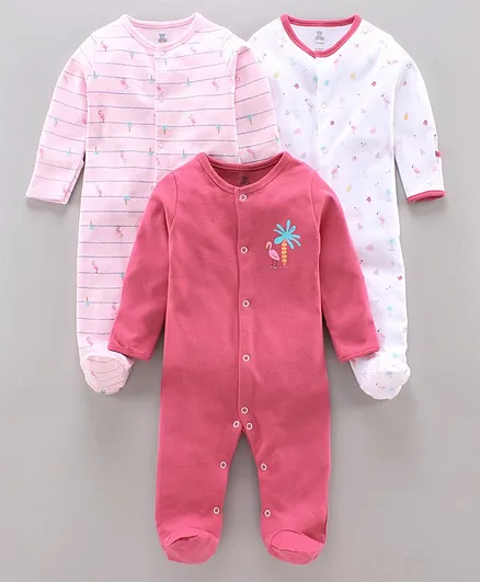 I Bears Full Sleeves Footed Sleepsuit Printed Pack of 3 - Pink