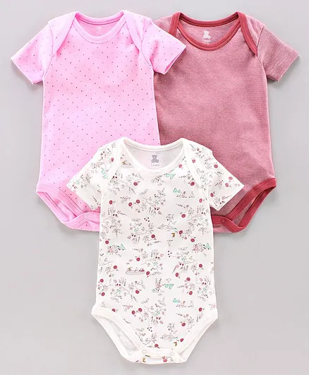 I Bears Half Sleeves Printed Onesies Pack of 3 - Multicolour