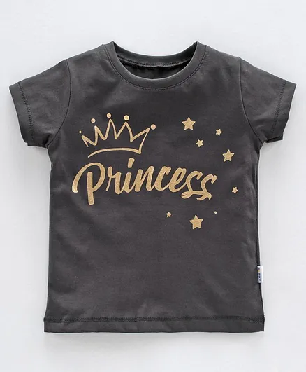 Teddy Half Sleeves Top Princess Print - Grey