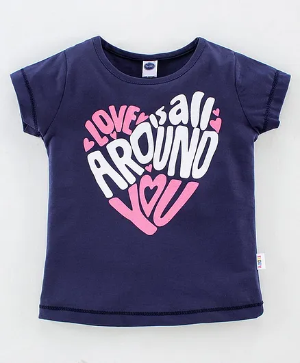 Teddy Half Sleeves Top Text Print - Blue