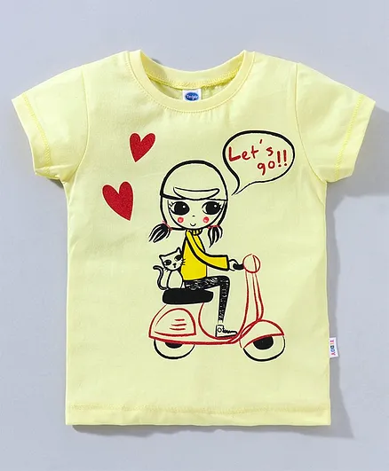 Teddy Half Sleeves Top Cartoon Print - Yellow