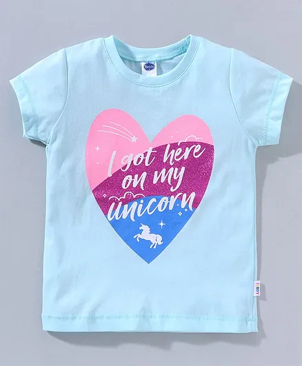 Teddy Half Sleeves Top Text Print - Blue