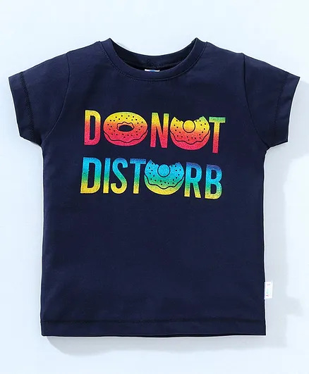 Teddy Half Sleeves Top Text Print - Blue