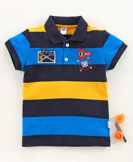 Teddy Half Sleeves Striped Tee - Royal Blue