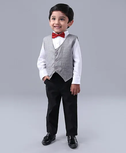 Babyhug Full Sleeves 3 Piece Party Suit - Grey