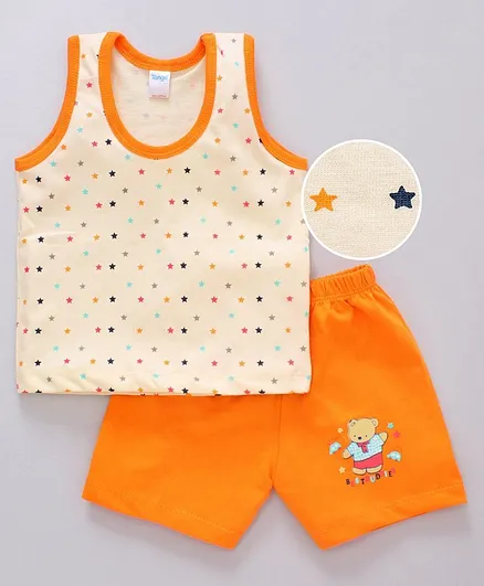 Tango Sleeveless T-shirt with Shorts Star Print- Orange