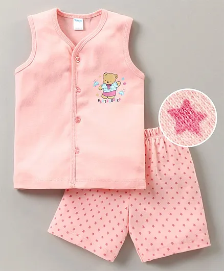Tango Sleeveless Night Suit Bear Print - Pink