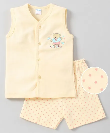 Tango Sleeveless Night Suit Bear Print - Yellow