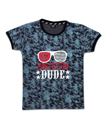 LEO American Dude Printed Half Sleeves Tee - Blue
